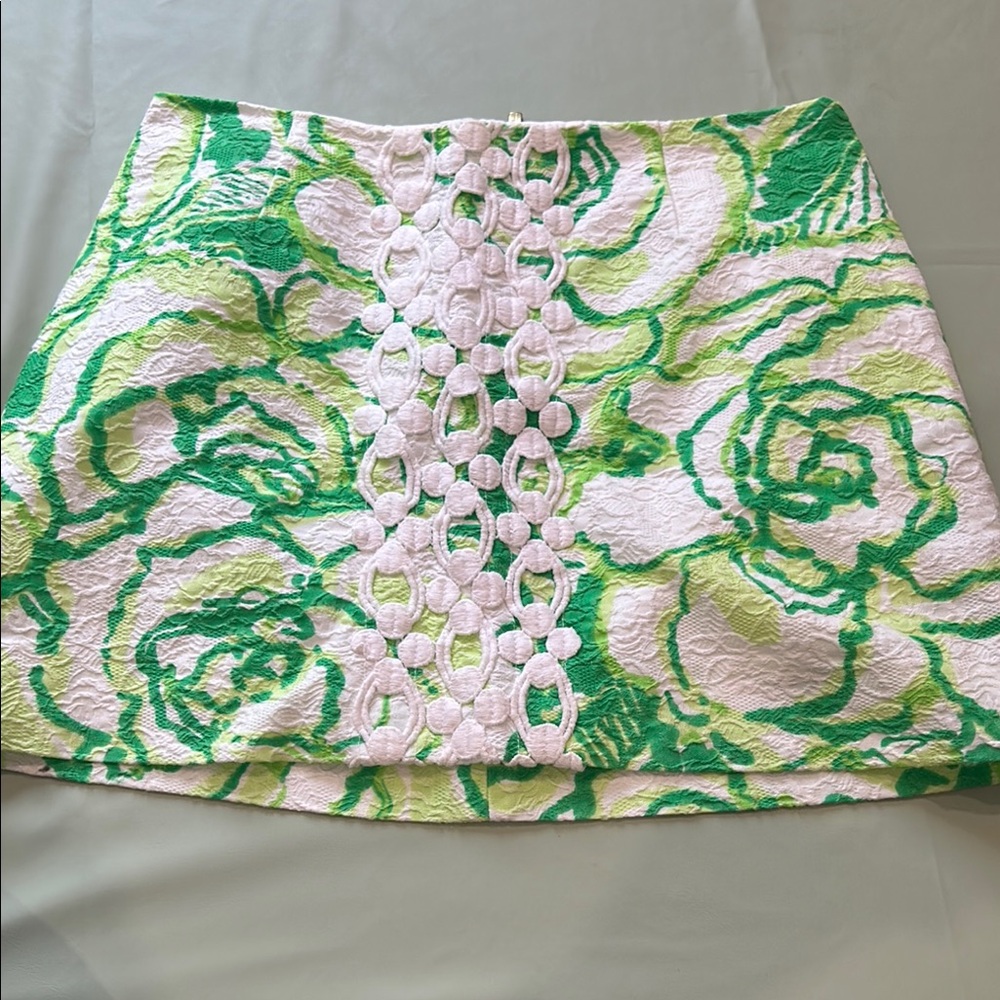 Lilly Pulitzer Green and Pink Mini Skirt with Cut Out Design